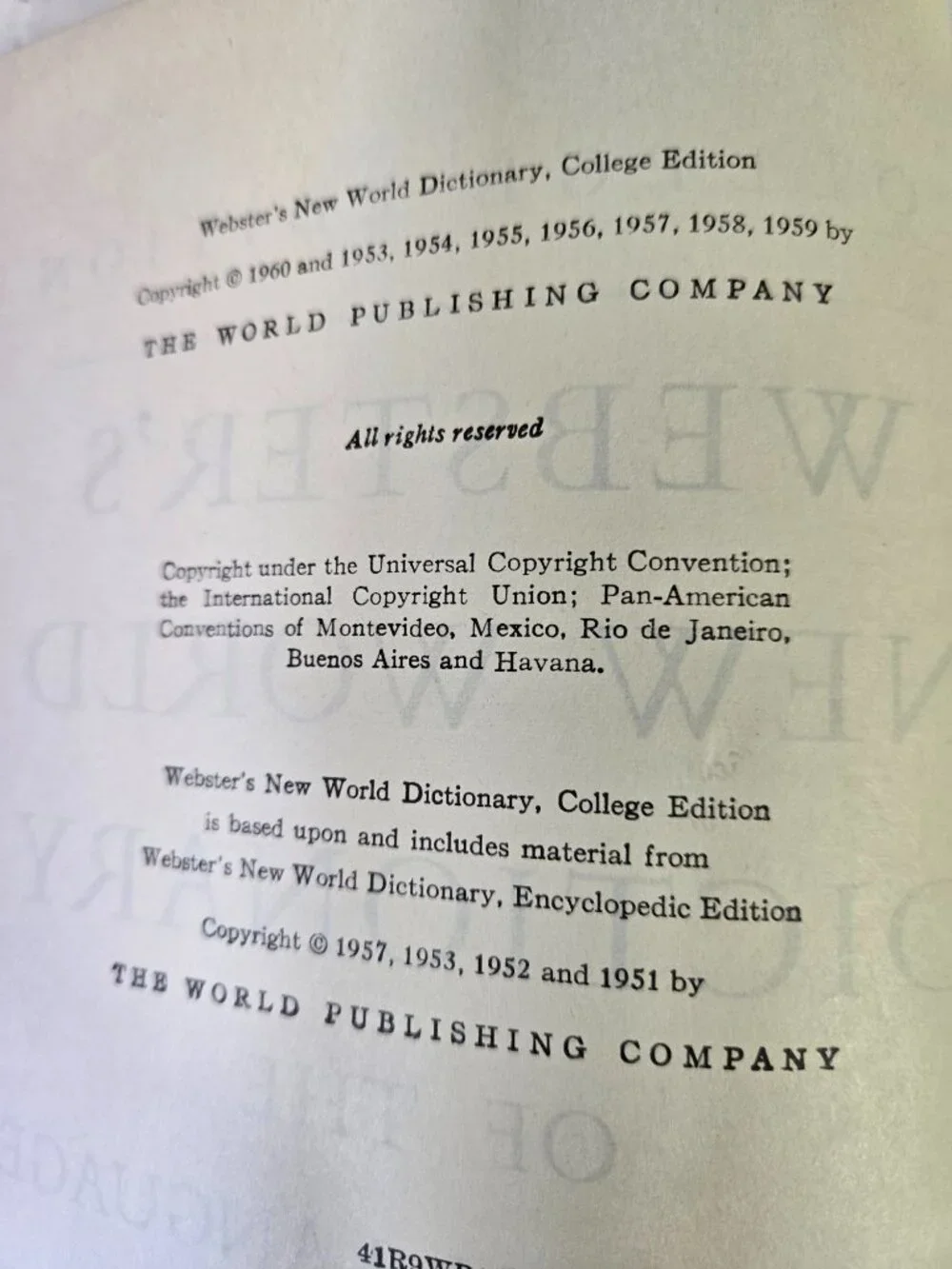 Websters New World Dictionary College Edition 1959 Hardcover